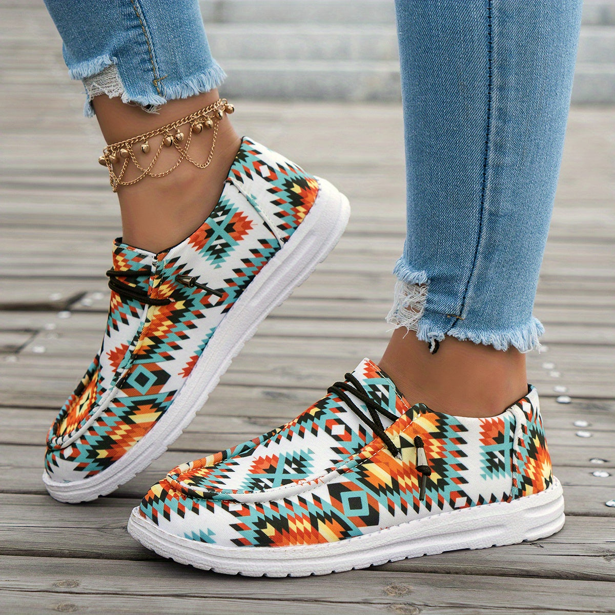 Geometric Pattern Canvas Shoes, Casual Outdoor Sneakers