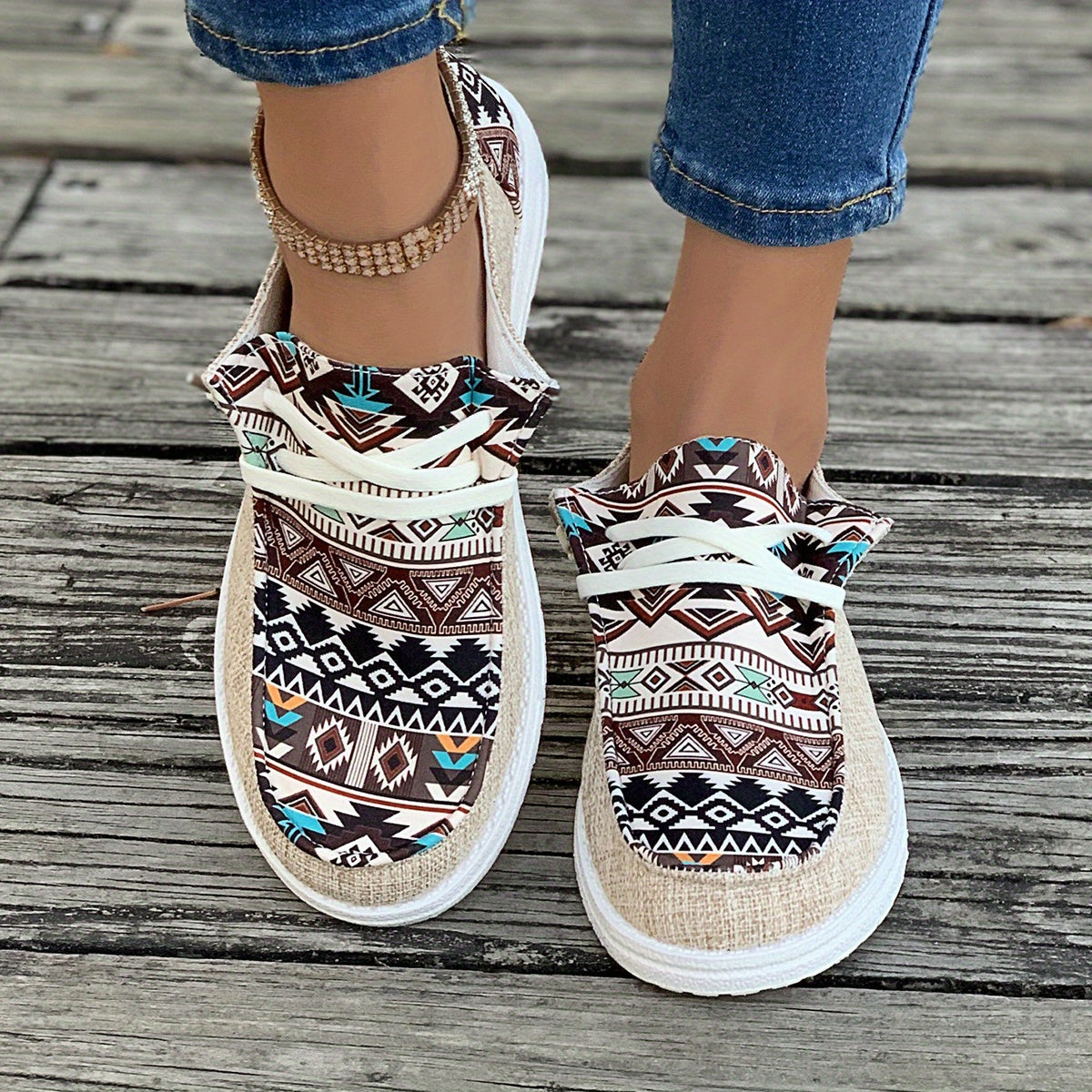 Tribal Pattern Canvas Shoes, Casual Low Top Sneakers