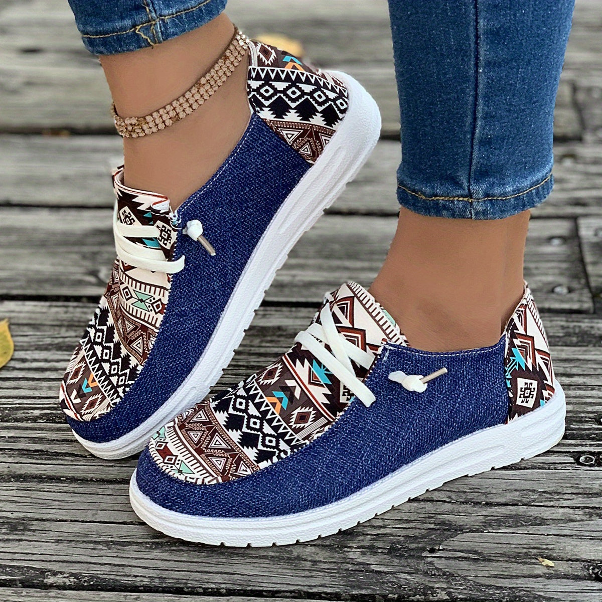 Tribal Pattern Canvas Shoes, Casual Low Top Sneakers