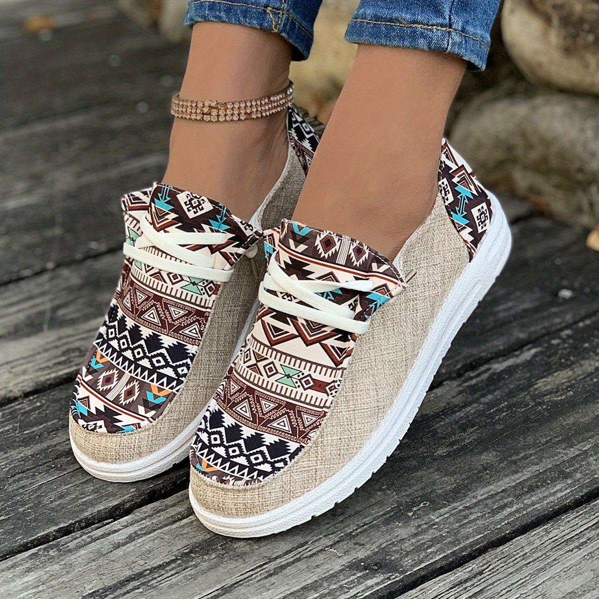 Tribal Pattern Canvas Shoes, Casual Low Top Sneakers