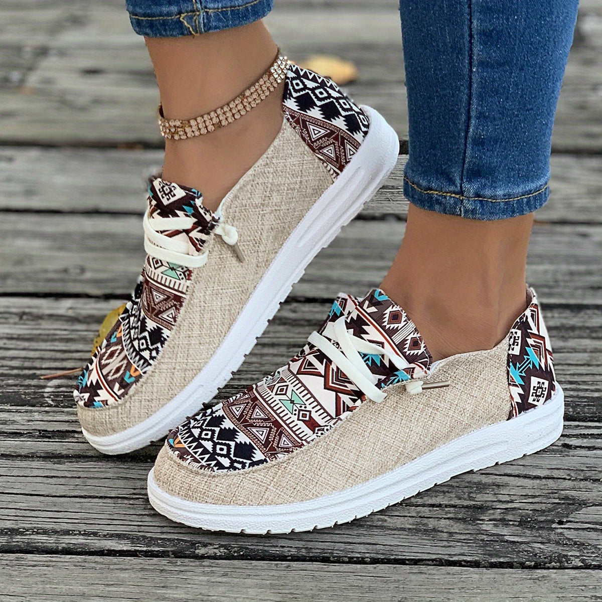 Tribal Pattern Canvas Shoes, Casual Low Top Sneakers