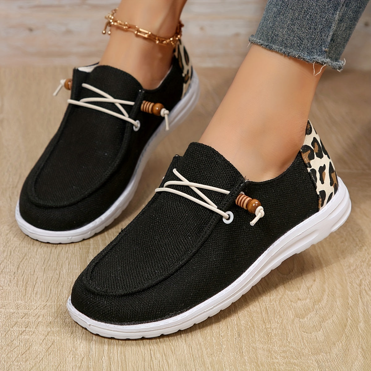Casual Flat Loafers, Leopard Print Slip On Canvas Shoes