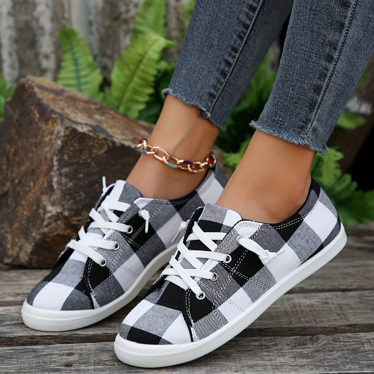 Colorblock Plaid Pattern Shoes, Slip On Non-slip Canvas Shoes