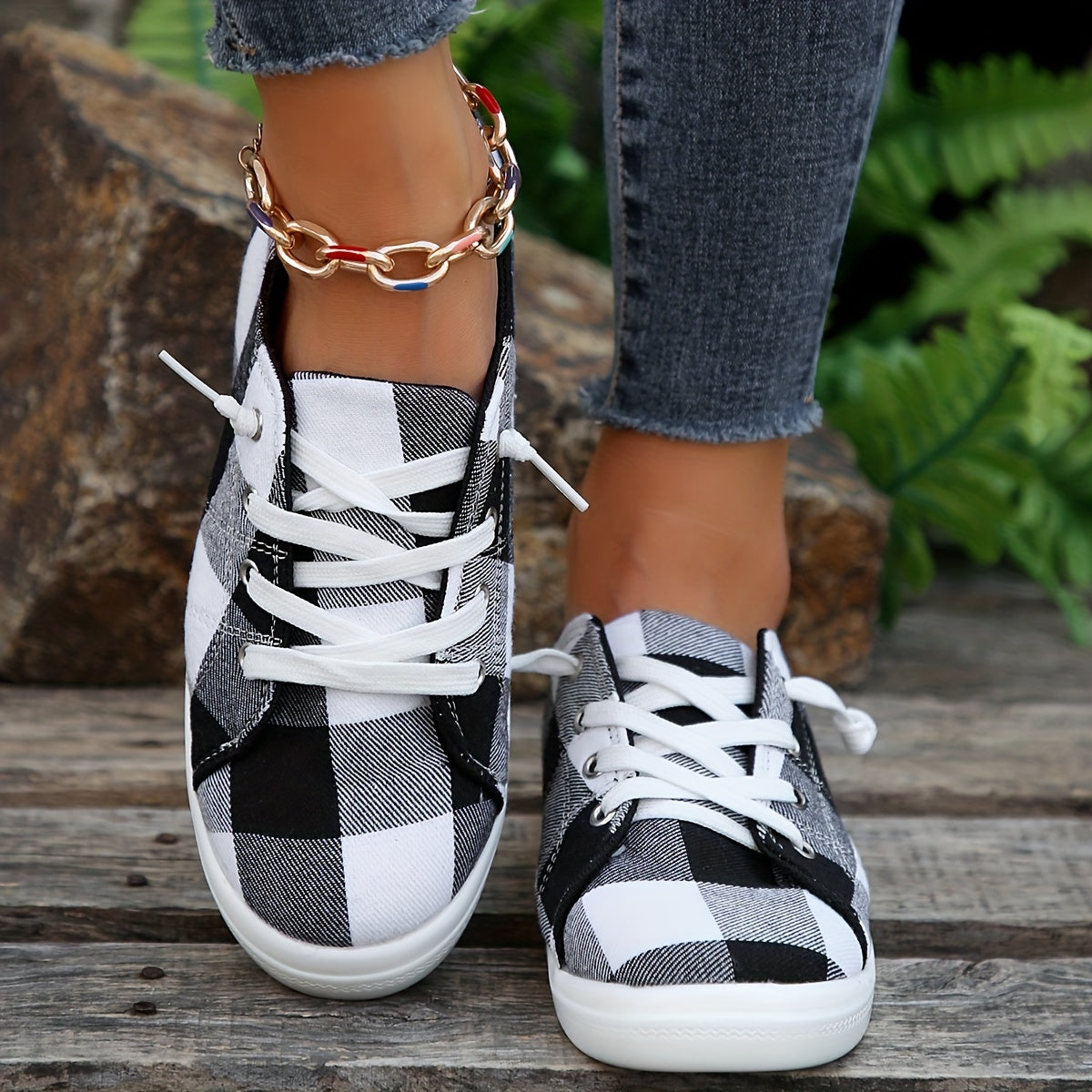 Colorblock Plaid Pattern Shoes, Slip On Non-slip Canvas Shoes