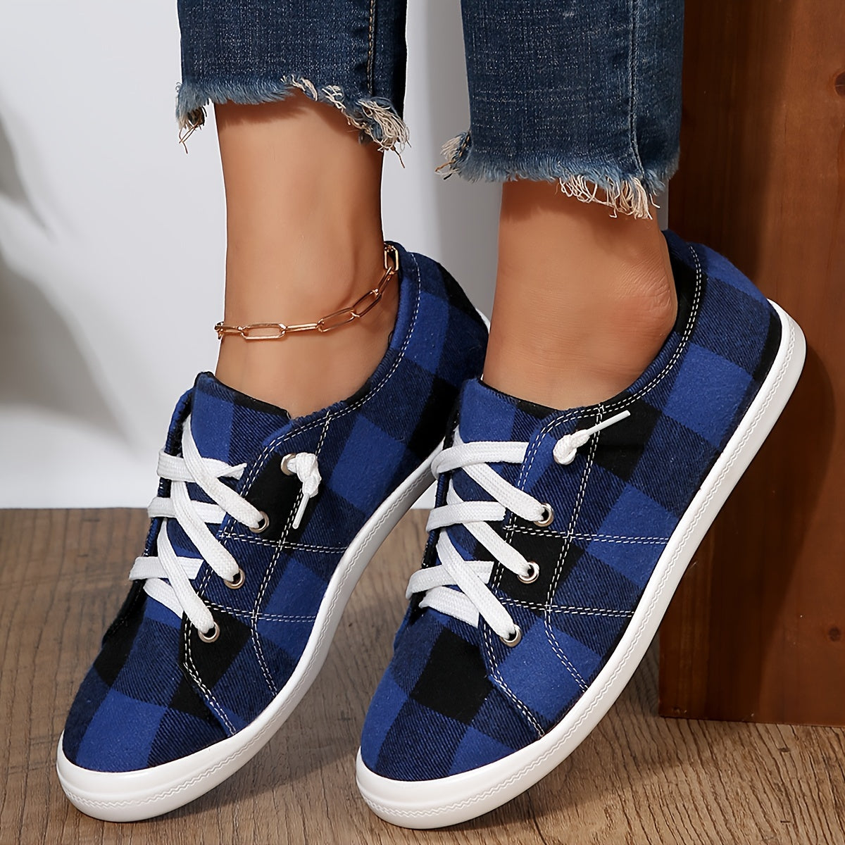 Colorblock Plaid Pattern Shoes, Slip On Non-slip Canvas Shoes