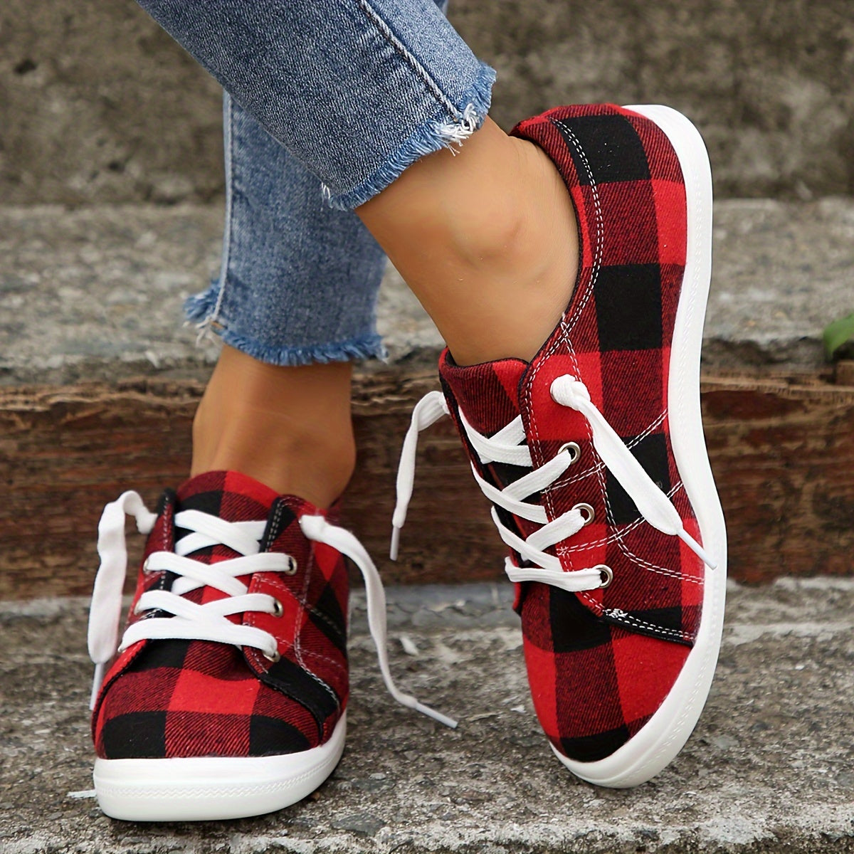 Colorblock Plaid Pattern Shoes, Slip On Non-slip Canvas Shoes