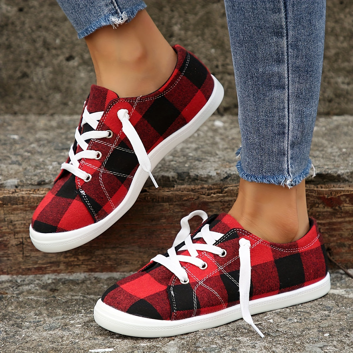 Colorblock Plaid Pattern Shoes, Slip On Non-slip Canvas Shoes