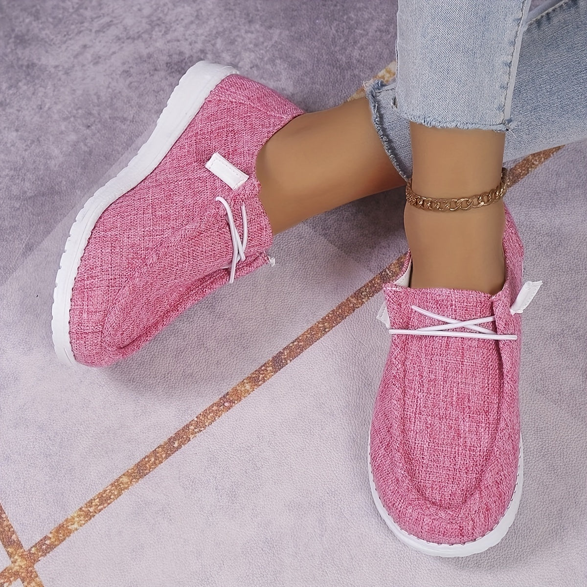 Casual Canvas Sneakers, Plain Toe Lace Up Flat Shoes