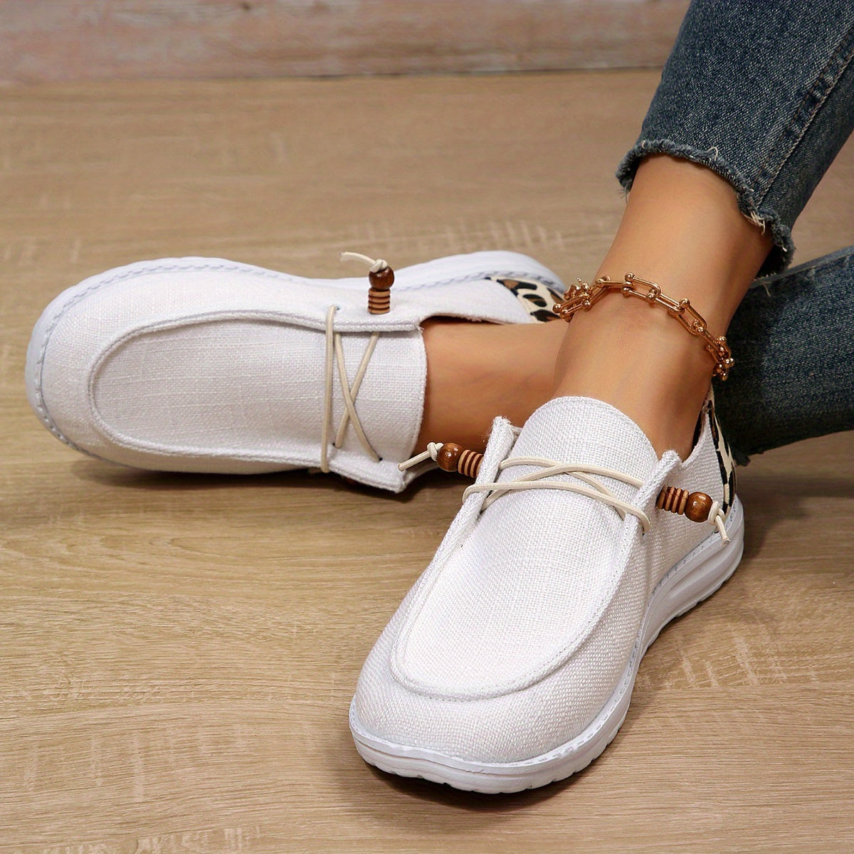 Casual Flat Loafers, Leopard Print Slip On Canvas Shoes