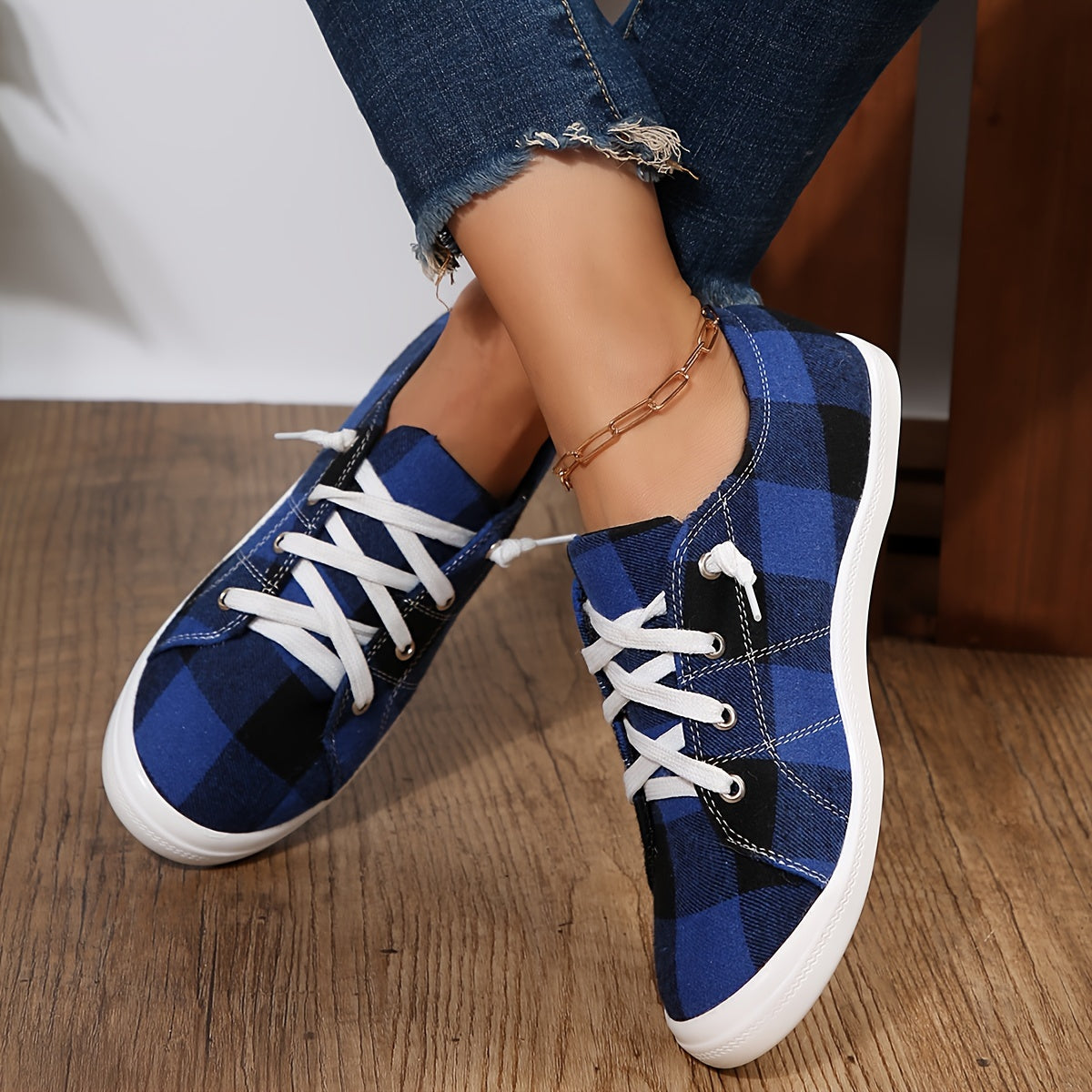 Colorblock Plaid Pattern Shoes, Slip On Non-slip Canvas Shoes