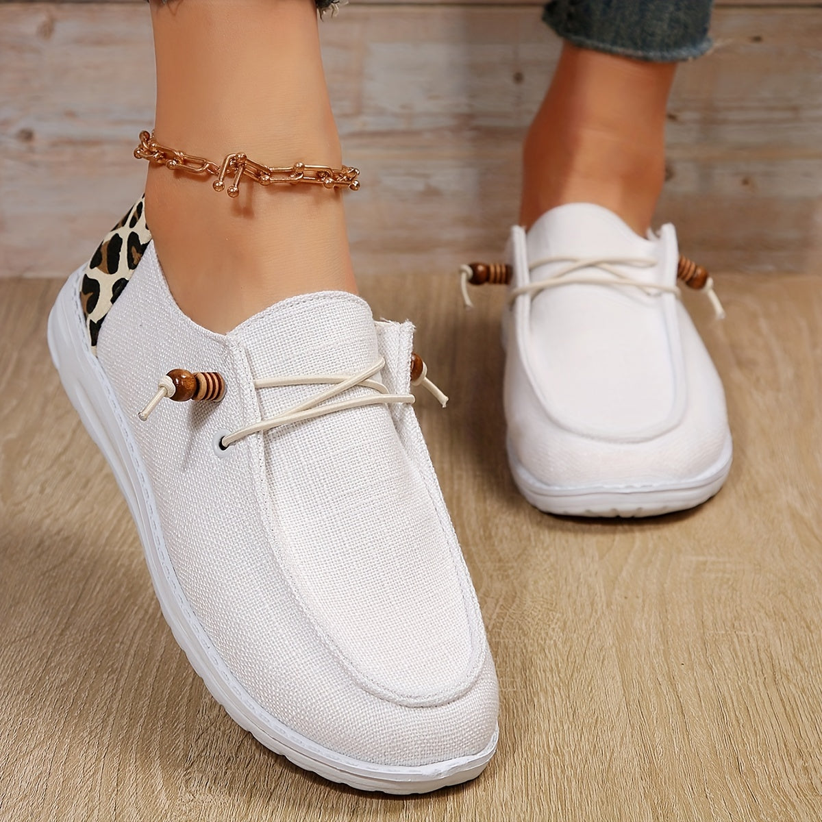 Casual Flat Loafers, Leopard Print Slip On Canvas Shoes