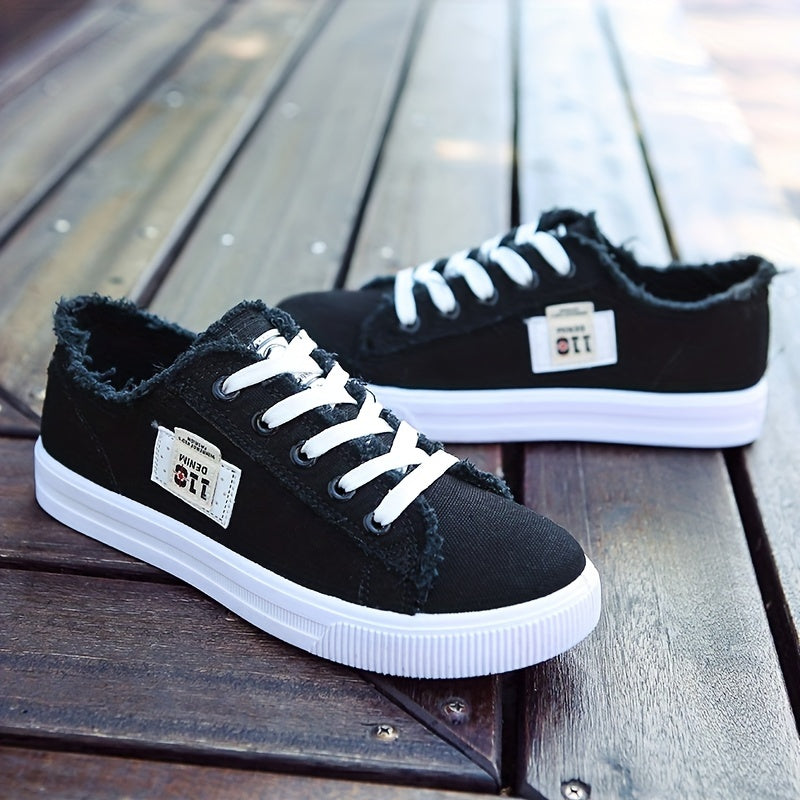 Classic Canvas Flat Shoes, Solid Color Casual Shoes