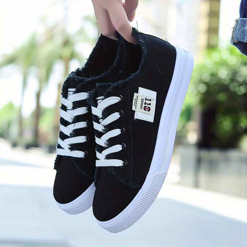 Classic Canvas Flat Shoes, Solid Color Casual Shoes